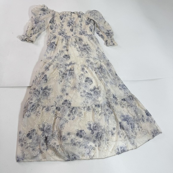 Baltic Born Dresses & Skirts - Baltic Born Dress Womens Medium White Floral Off Shoulder Smocked Chiffon Maxi